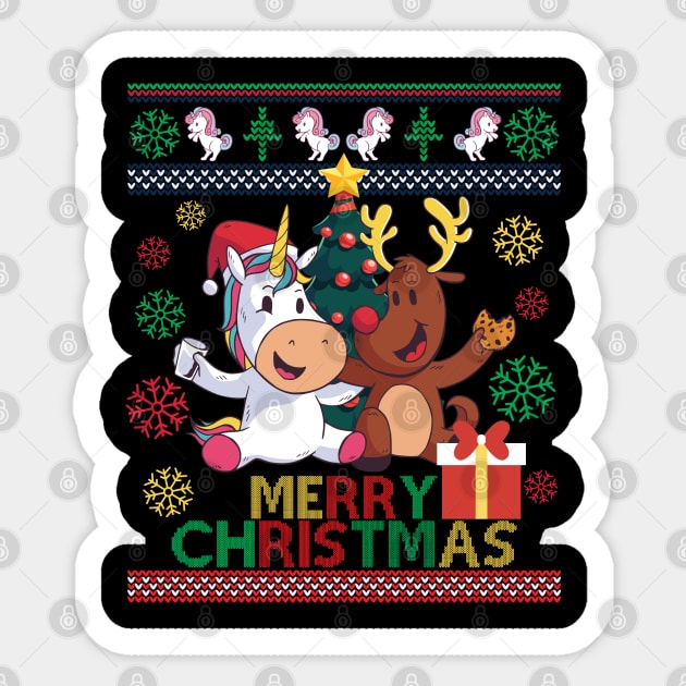 Ugly Christmas Unicorn and Deer Gift Sticker by Lin-Eve